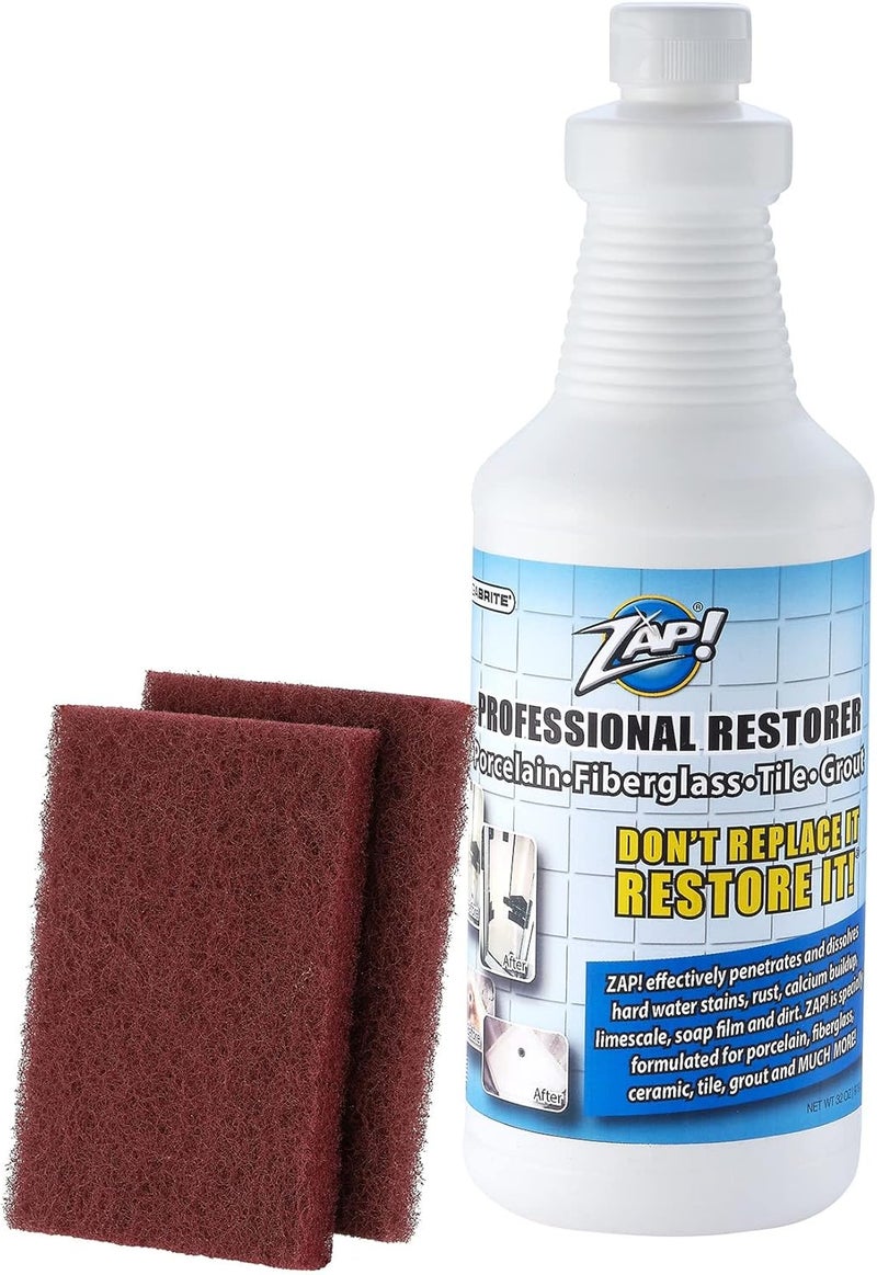 Megabrite ZAP! Professional Tile & Grout Restorer | Cleans & Restores Porcelain, Fiberglass, Tile, & Grout Surfaces | Rust & Hard Water Remover | Kitchens & Bathroom Porcelain Sinks, Toilets, & Tubs - Image 1
